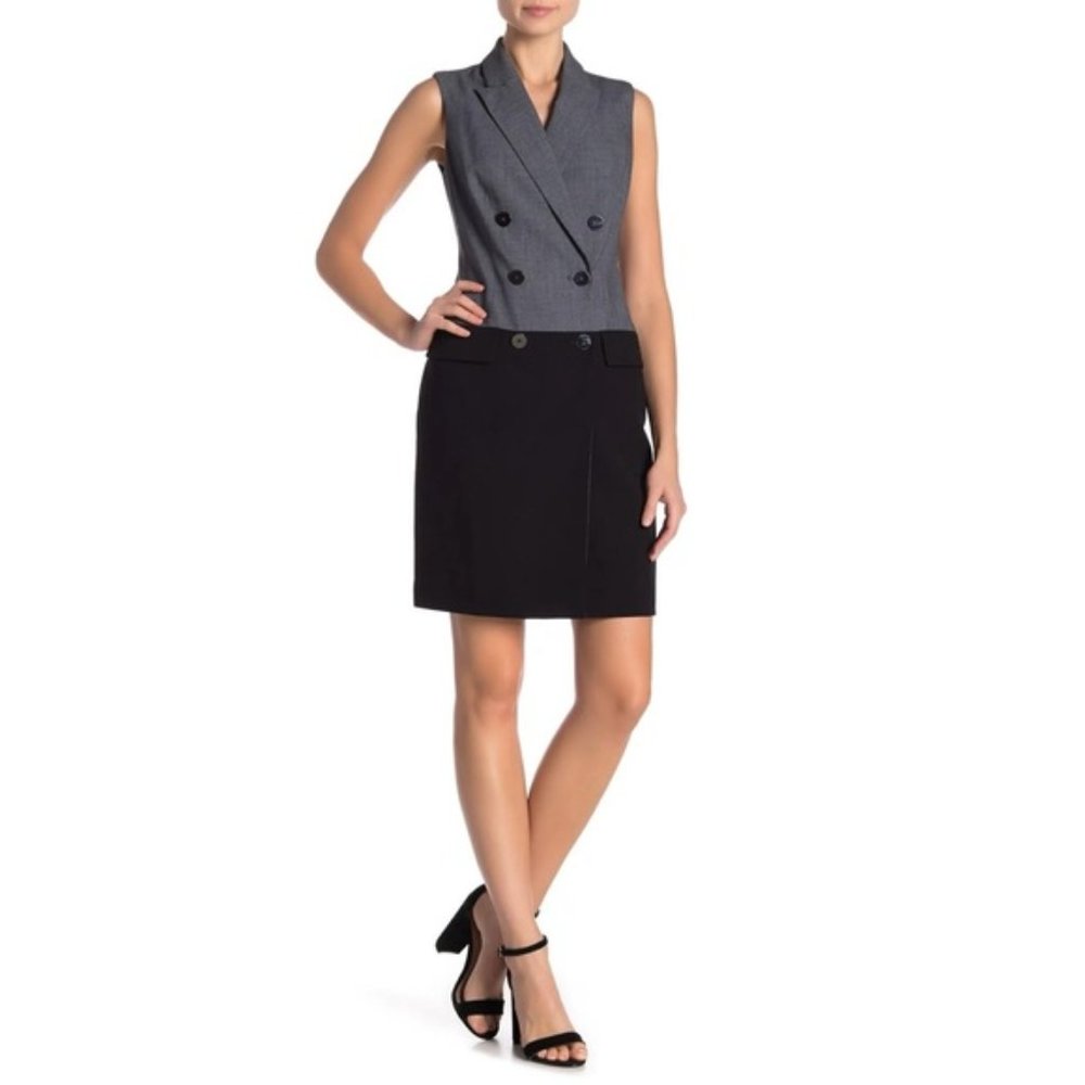 Calvin Klein Women's Gray/Black Sleeveless Double-Breasted Coat Dress